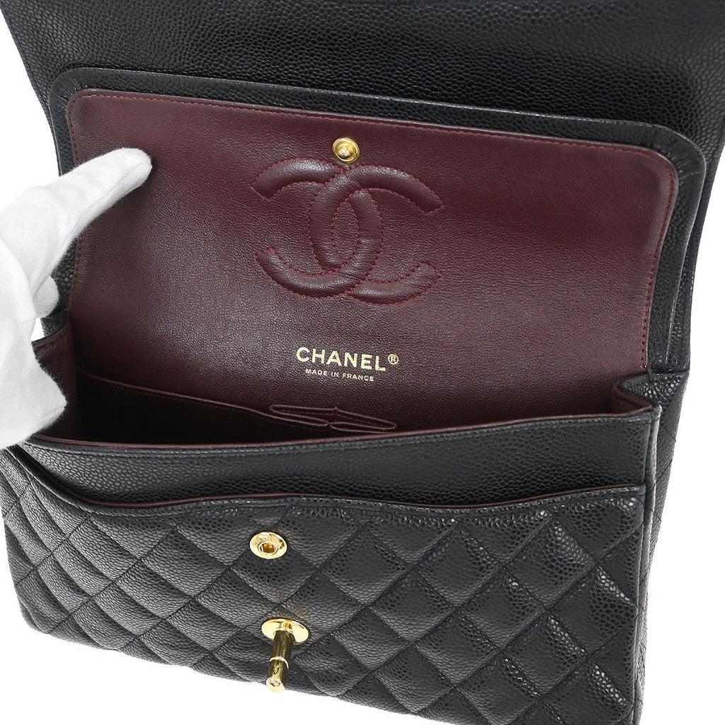 Chanel 2016-2017 Black Caviar Medium Classic Double Flap Shoulder Bag