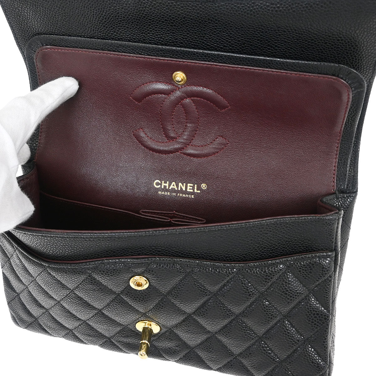 Chanel 2016-2017 Black Caviar Medium Classic Double Flap Shoulder Bag