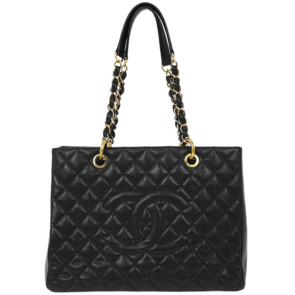 Chanel Black Calfskin Grand Shopping Tote GST Chain Handbag
