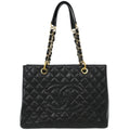 Chanel Black Calfskin Grand Shopping Tote GST Chain Handbag