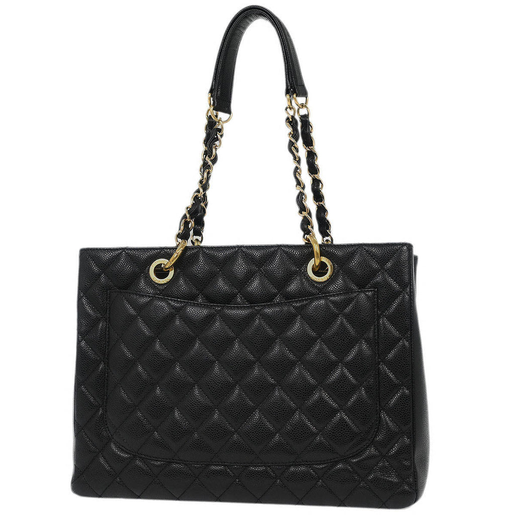 Chanel Black Calfskin Grand Shopping Tote GST Chain Handbag