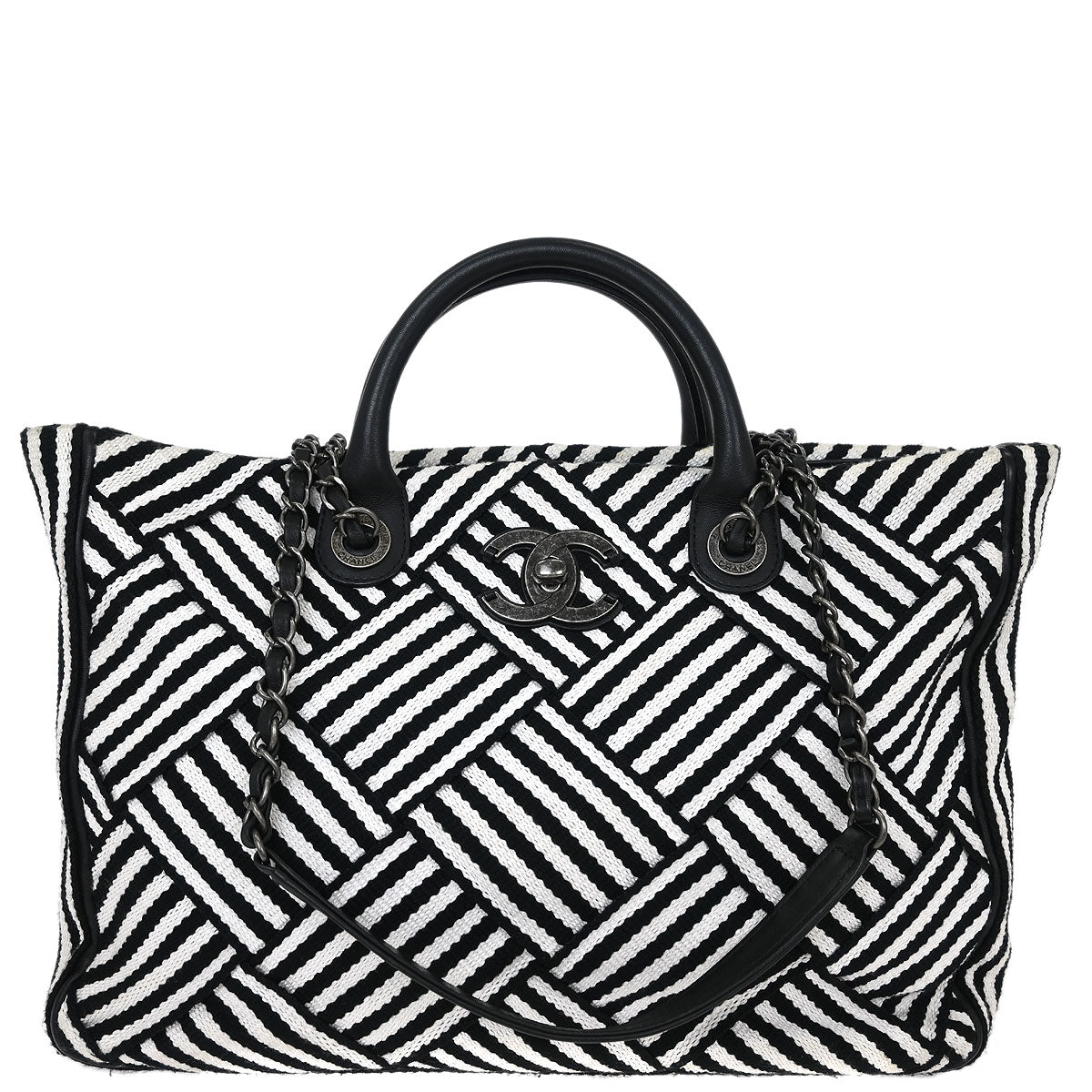 Chanel 2016-2017 Black Canvas Small New Deauville 2way Shoulder Tote Bag