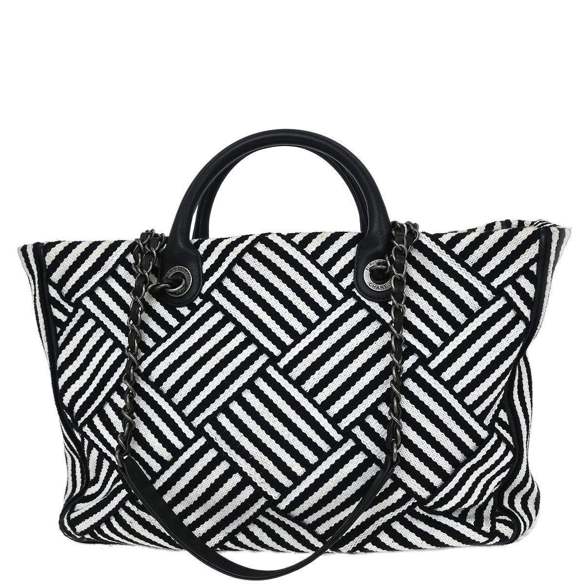 Chanel 2016-2017 Black Canvas Small New Deauville 2way Shoulder Tote Bag