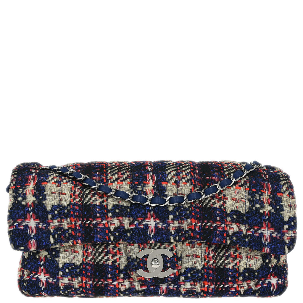 Chanel 2013-2014 Navy Nylon Tweed Print Shoulder Bag