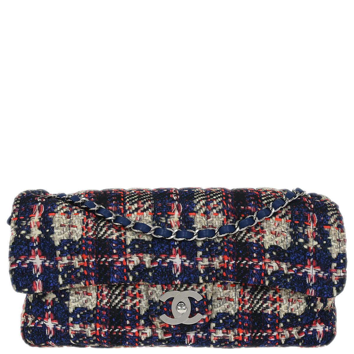 Chanel 2013-2014 Navy Nylon Tweed Print Shoulder Bag