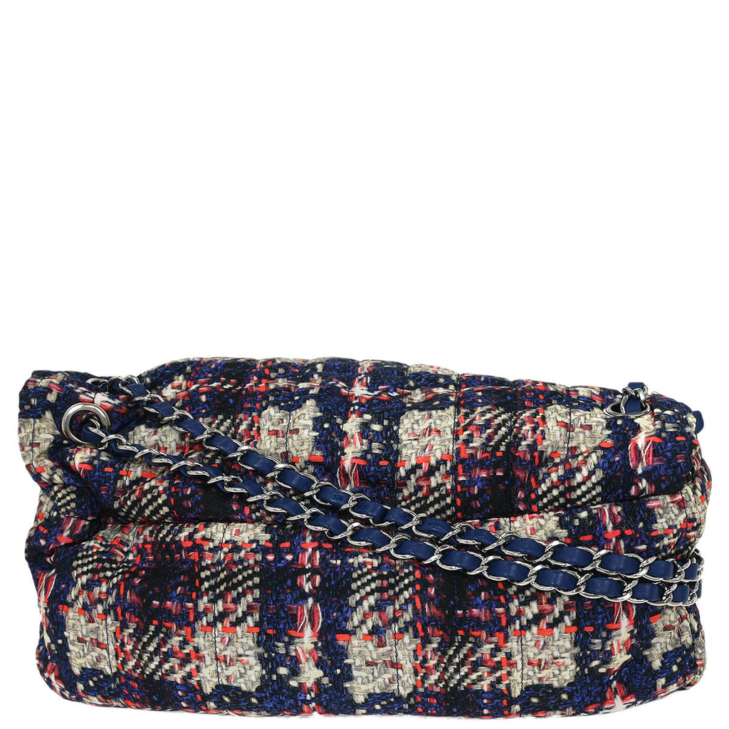 Chanel 2013-2014 Navy Nylon Tweed Print Shoulder Bag
