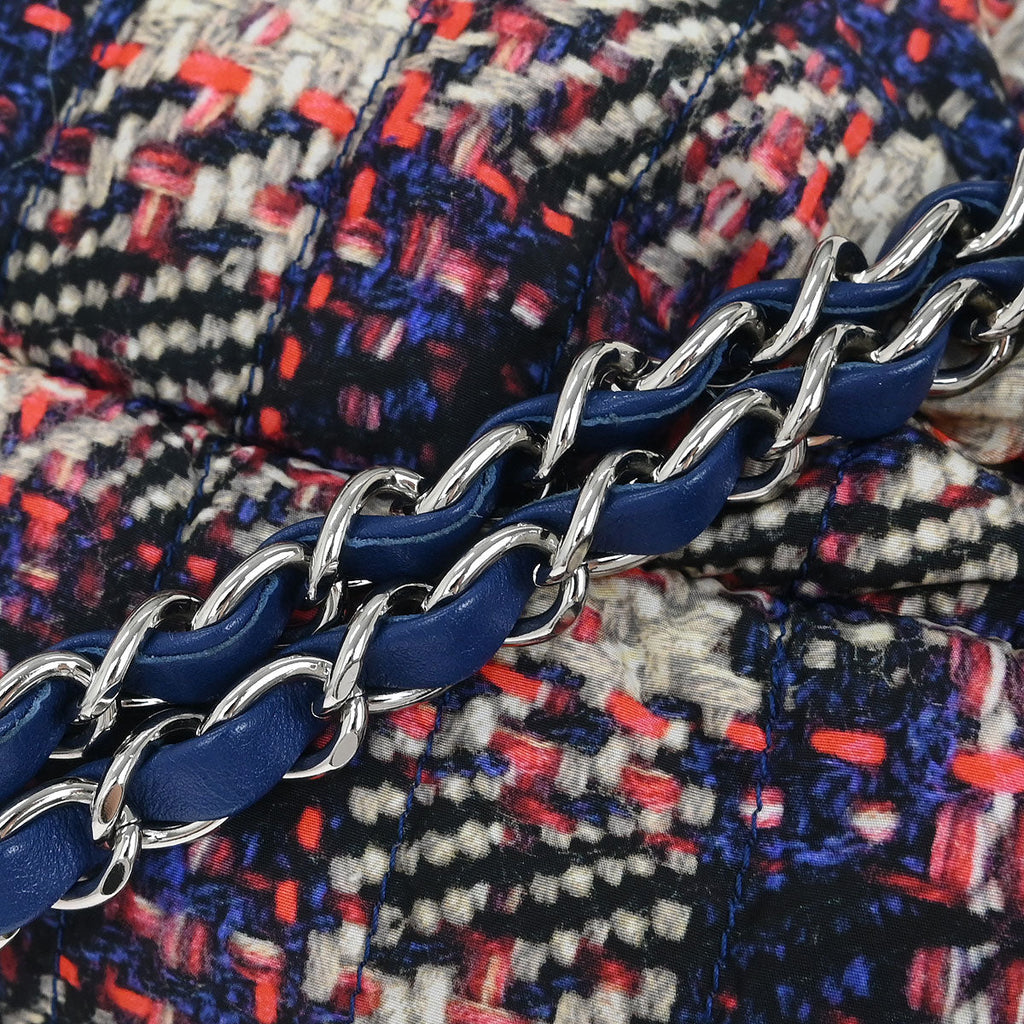 Chanel 2013-2014 Navy Nylon Tweed Print Shoulder Bag