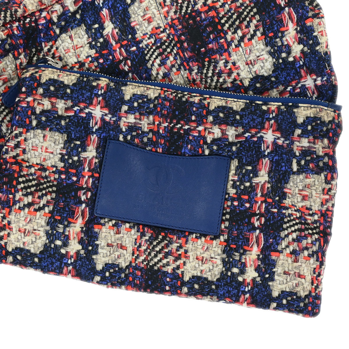Chanel 2013-2014 Navy Nylon Tweed Print Shoulder Bag