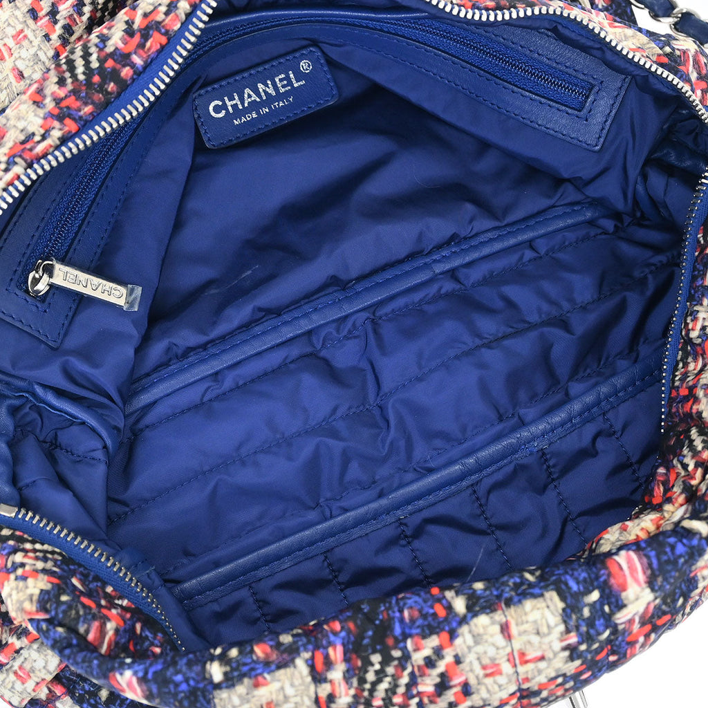 Chanel 2013-2014 Navy Nylon Tweed Print Shoulder Bag