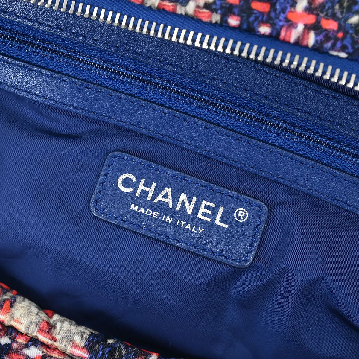 Chanel 2013-2014 Navy Nylon Tweed Print Shoulder Bag