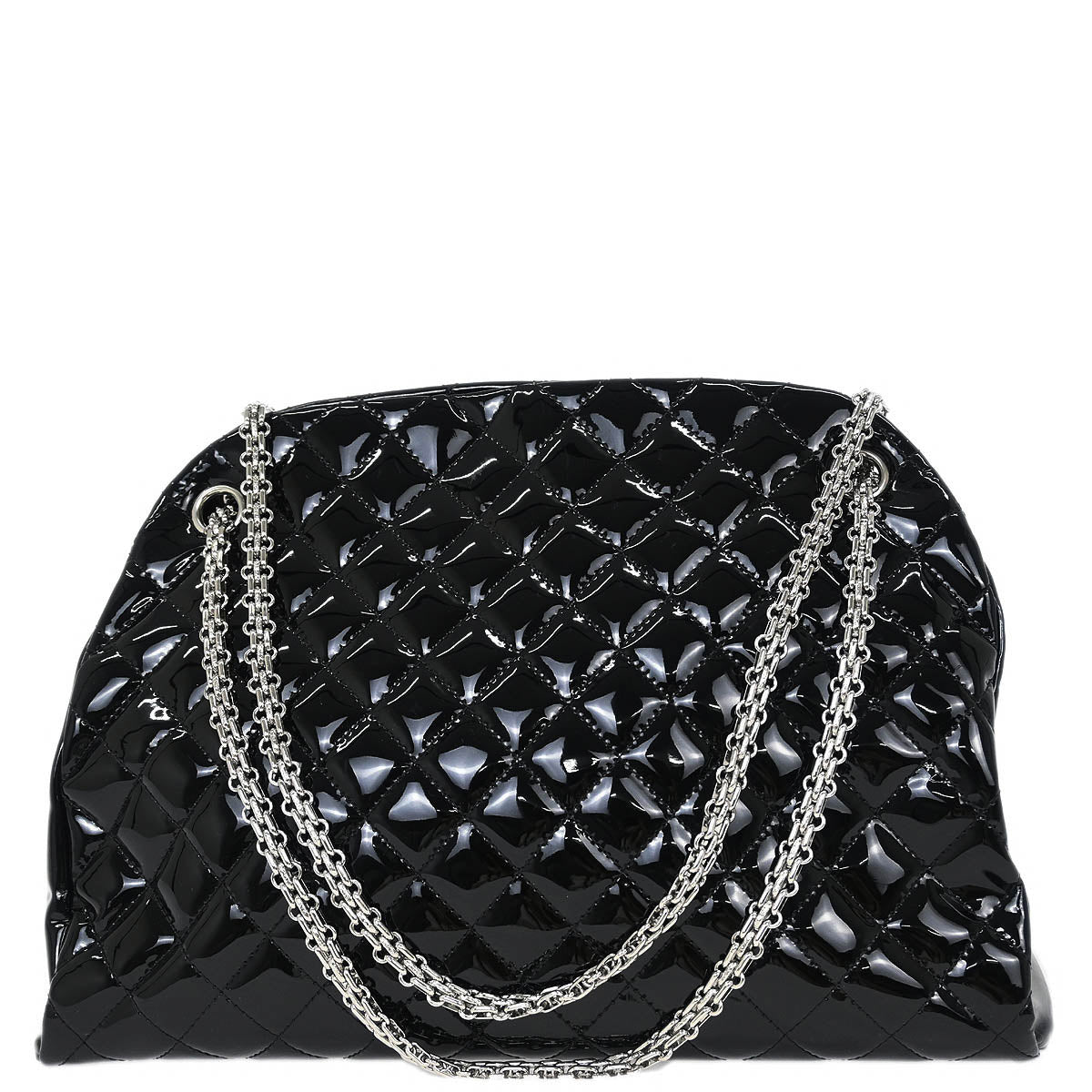 Chanel 2011 Black Patent Leather Large Mademoiselle Bowling Bag