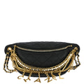 Chanel 2019 Black Quilted Lambskin, Imitation Pearl Paris-New York All About Chains Fanny Pack Waist Bag Aged Gold Hardware