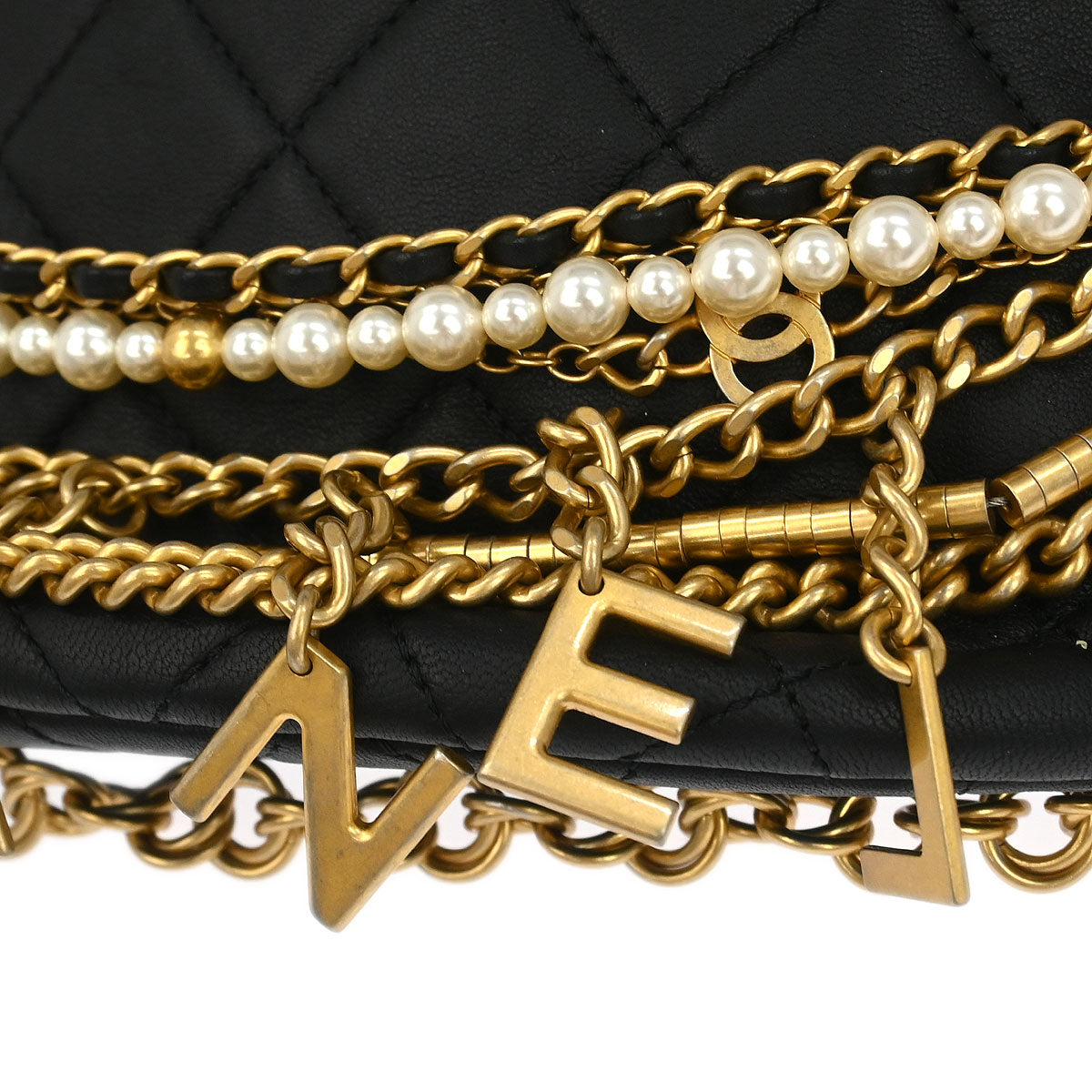 Chanel 2019 Black Quilted Lambskin, Imitation Pearl Paris-New York All About Chains Fanny Pack Waist Bag Aged Gold Hardware