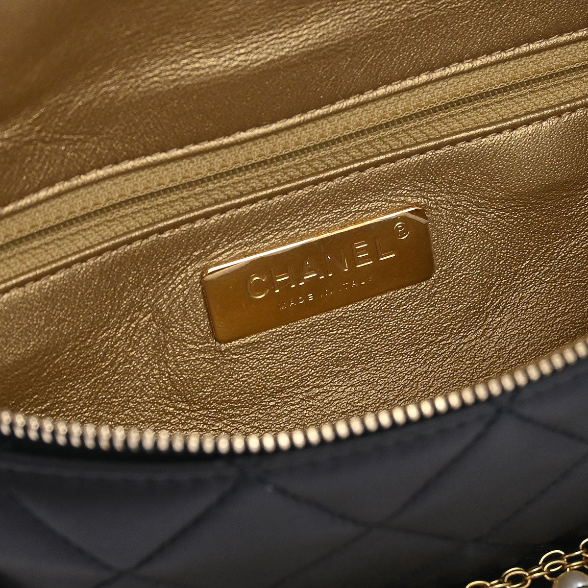 Chanel 2019 Black Quilted Lambskin, Imitation Pearl Paris-New York All About Chains Fanny Pack Waist Bag Aged Gold Hardware