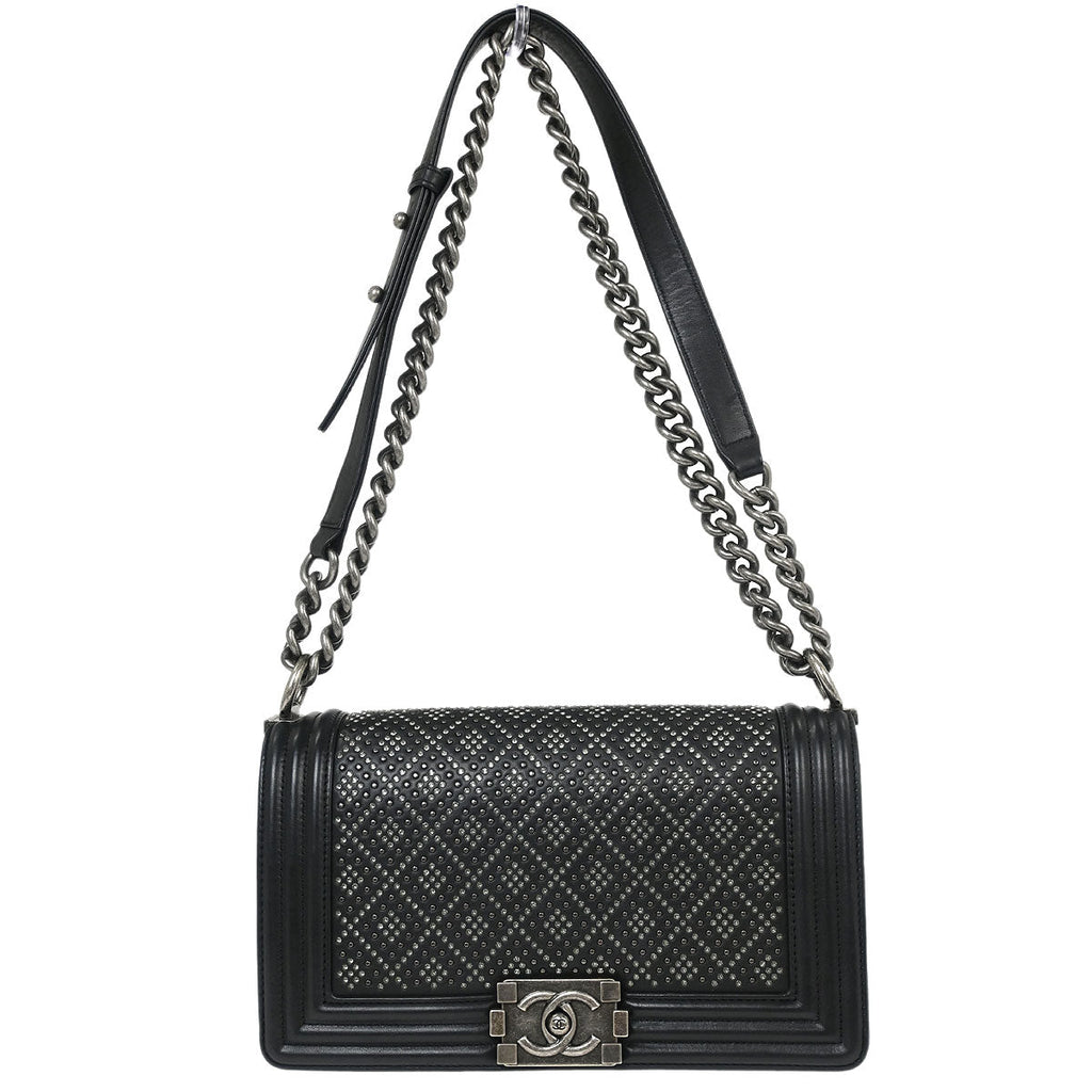 Boy Chanel Black Calfskin Rhinestone Studs Medium Shoulder Bag