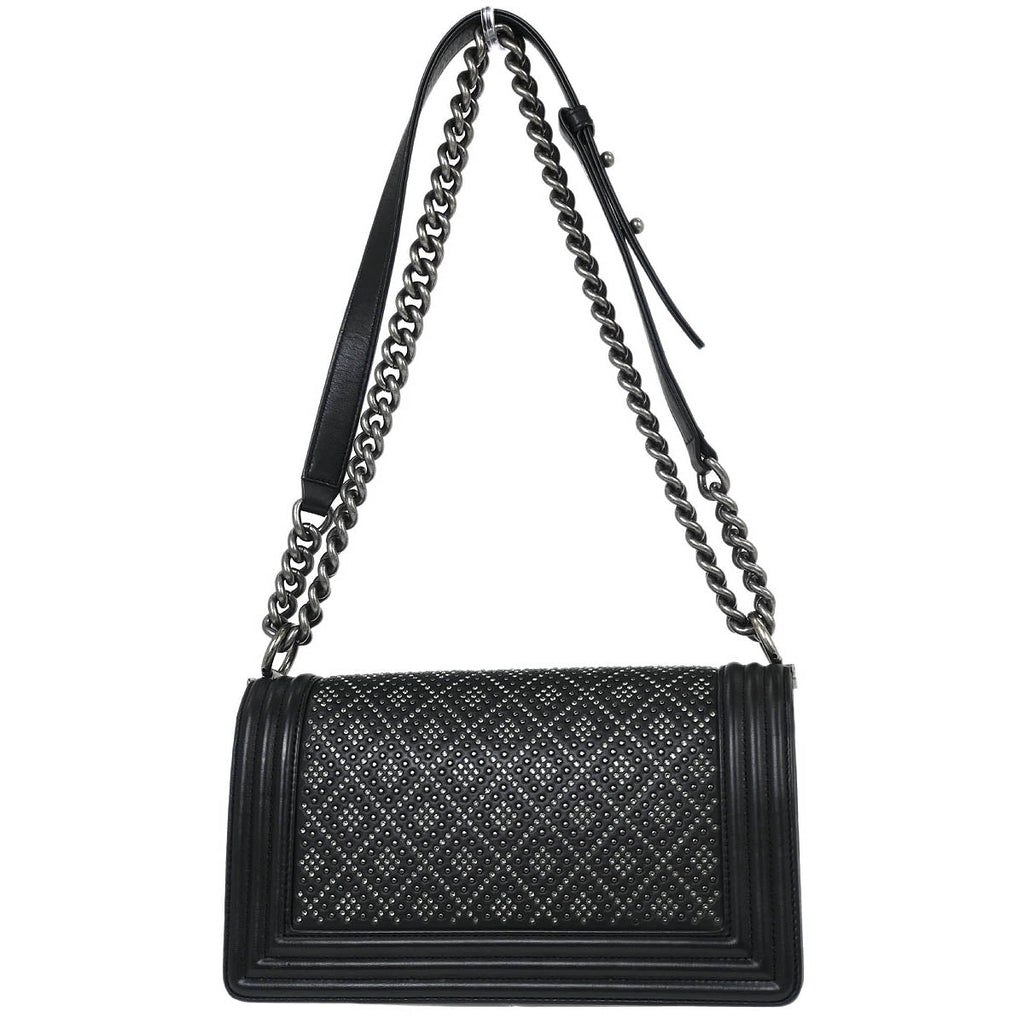 Boy Chanel Black Calfskin Rhinestone Studs Medium Shoulder Bag
