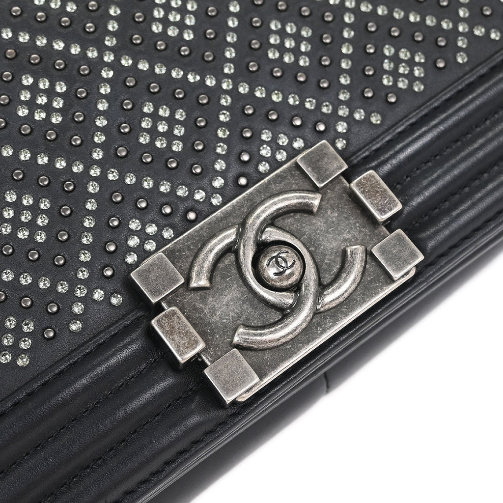 Boy Chanel Black Calfskin Rhinestone Studs Medium Shoulder Bag