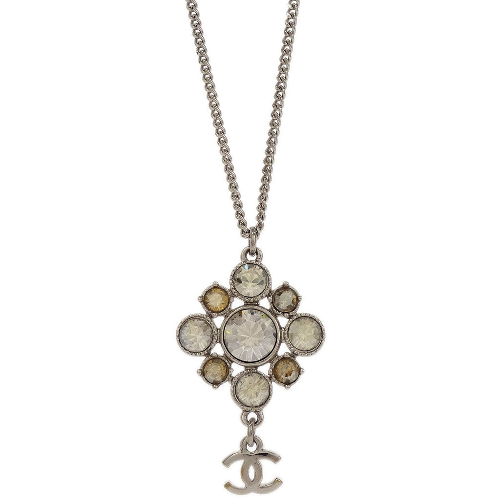 Chanel Necklace Pendant Rhinestone Silver 10V