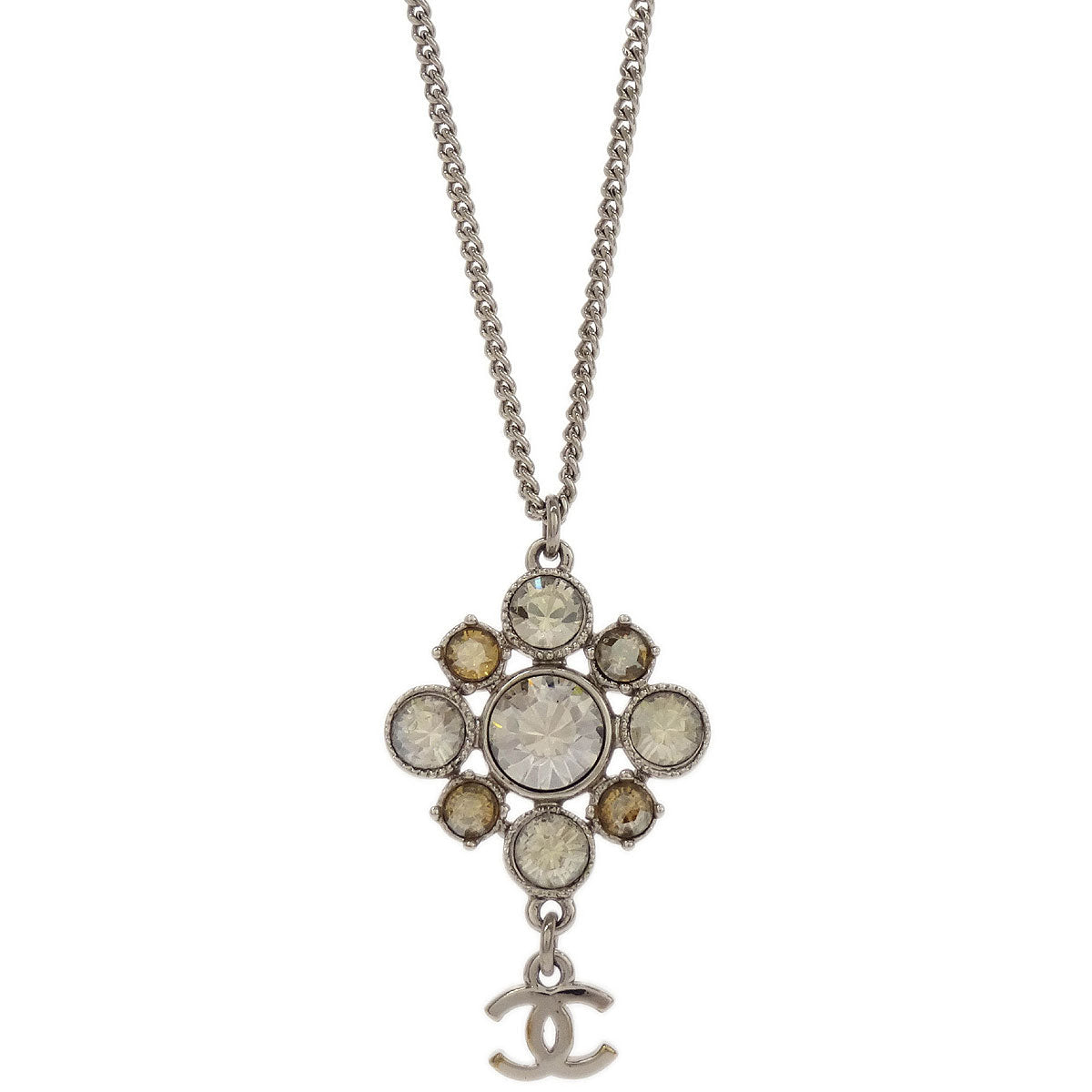 Chanel Necklace Pendant Rhinestone Silver 10V