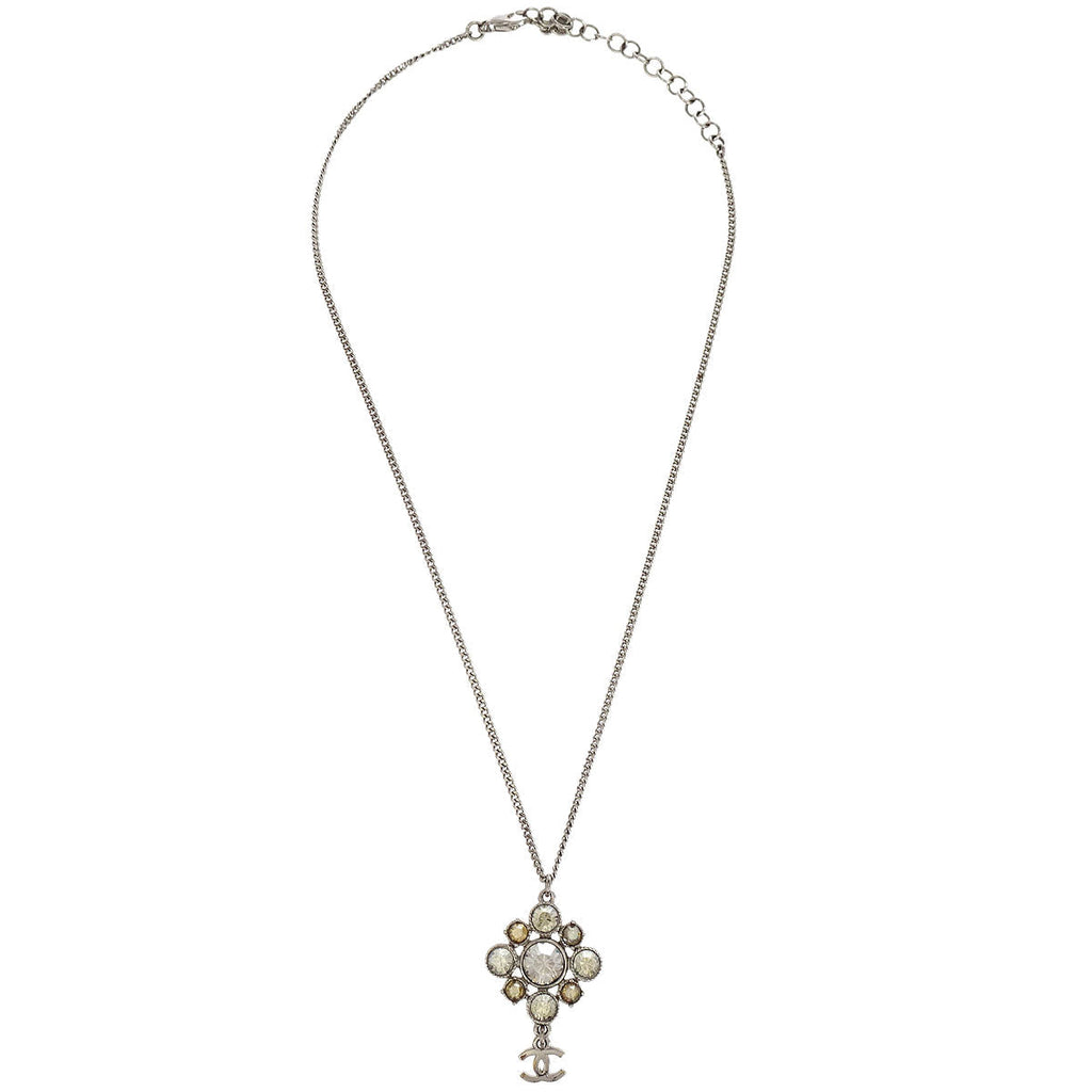 Chanel Necklace Pendant Rhinestone Silver 10V