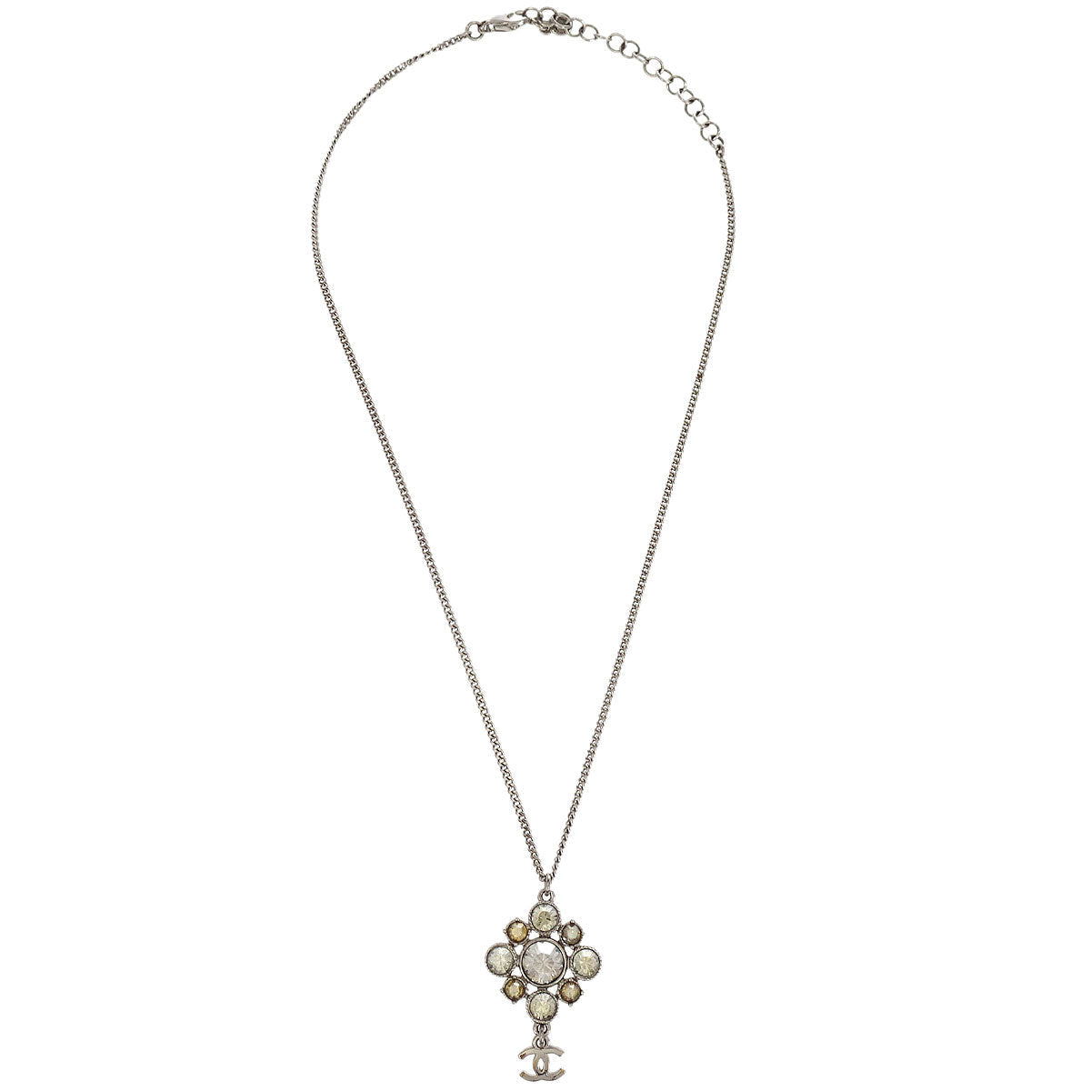 Chanel Necklace Pendant Rhinestone Silver 10V