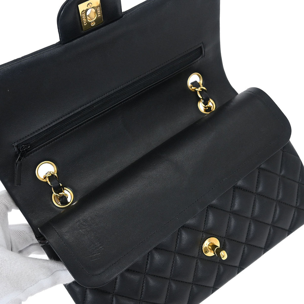 Chanel 2017 Black Lambskin Medium Classic Double Flap Shoulder Bag