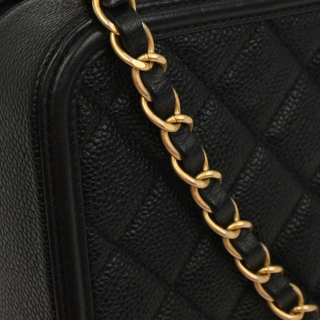 Chanel 2019 Black Caviar CC Filigree 2way Shoulder Vanity Handbag