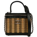 Chanel Black Beige Rattan Calfskin Vanity Handbag