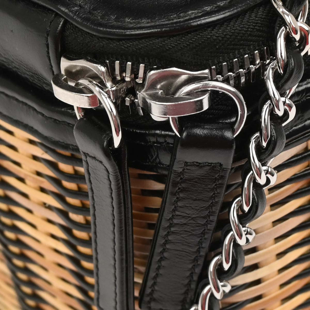 Chanel Black Beige Rattan Calfskin Vanity Handbag