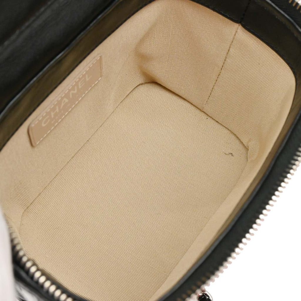 Chanel Black Beige Rattan Calfskin Vanity Handbag