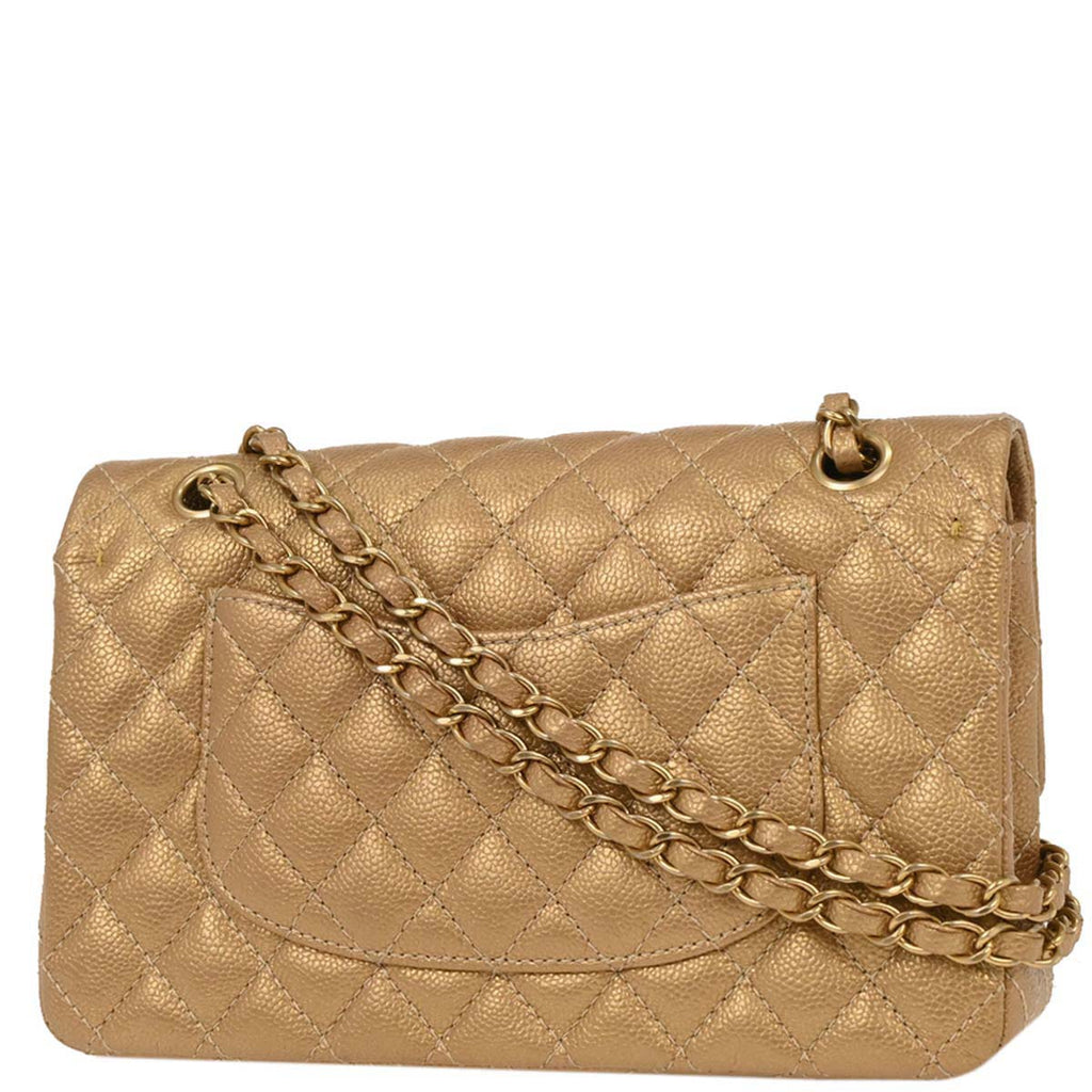 Chanel 2014-2015 Metallic Gold Caviar Medium Classic Double Flap Shoulder Bag