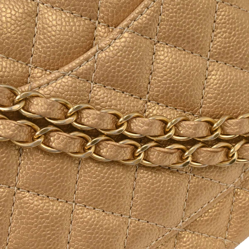 Chanel 2014-2015 Metallic Gold Caviar Medium Classic Double Flap Shoulder Bag