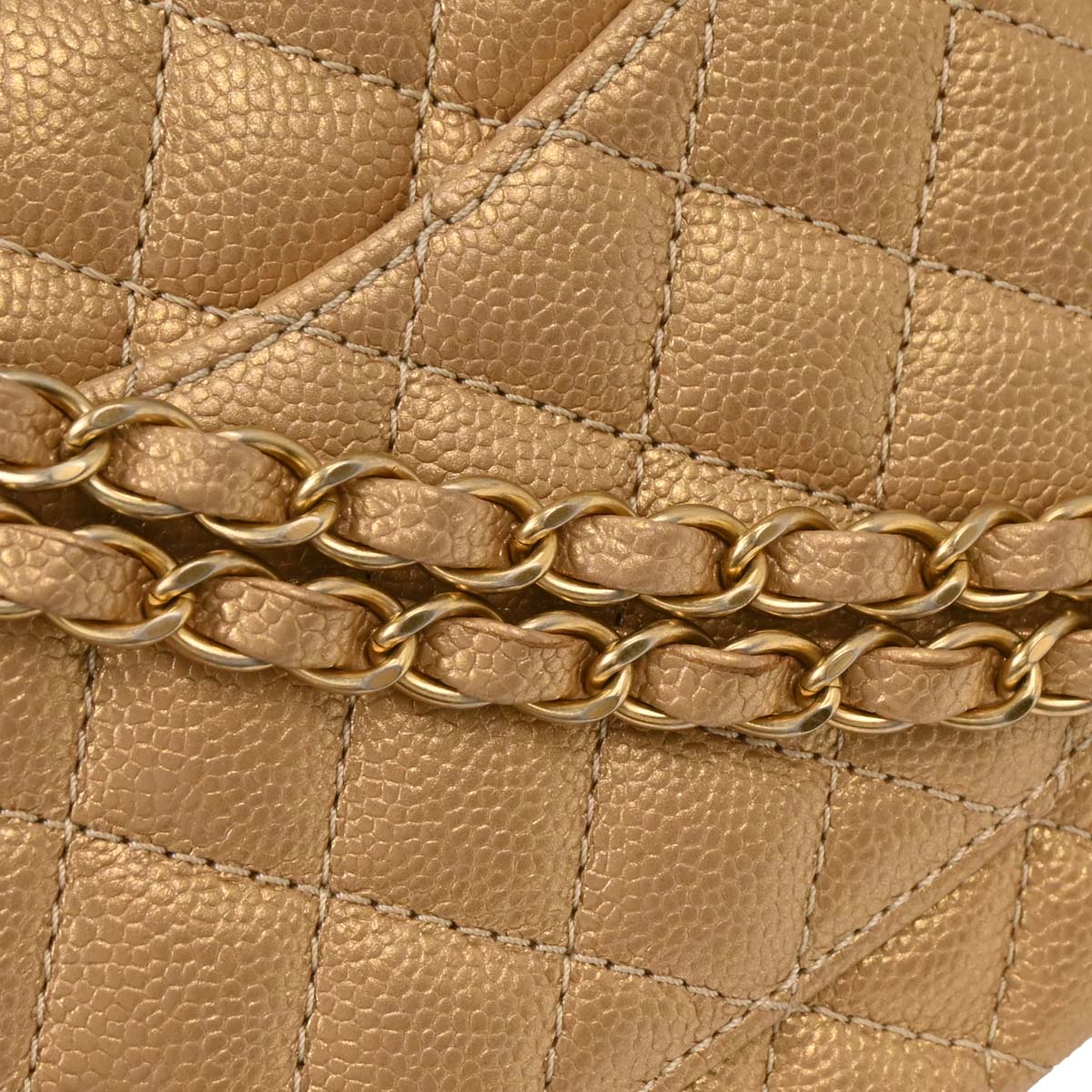 Chanel 2014-2015 Metallic Gold Caviar Medium Classic Double Flap Shoulder Bag