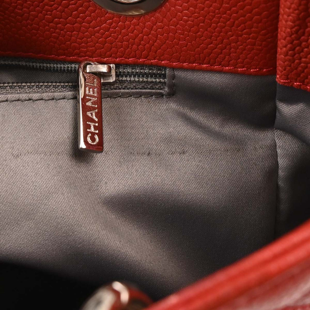 Chanel 2011 Red Caviar Petite Shopping Tote PST Chain Handbag