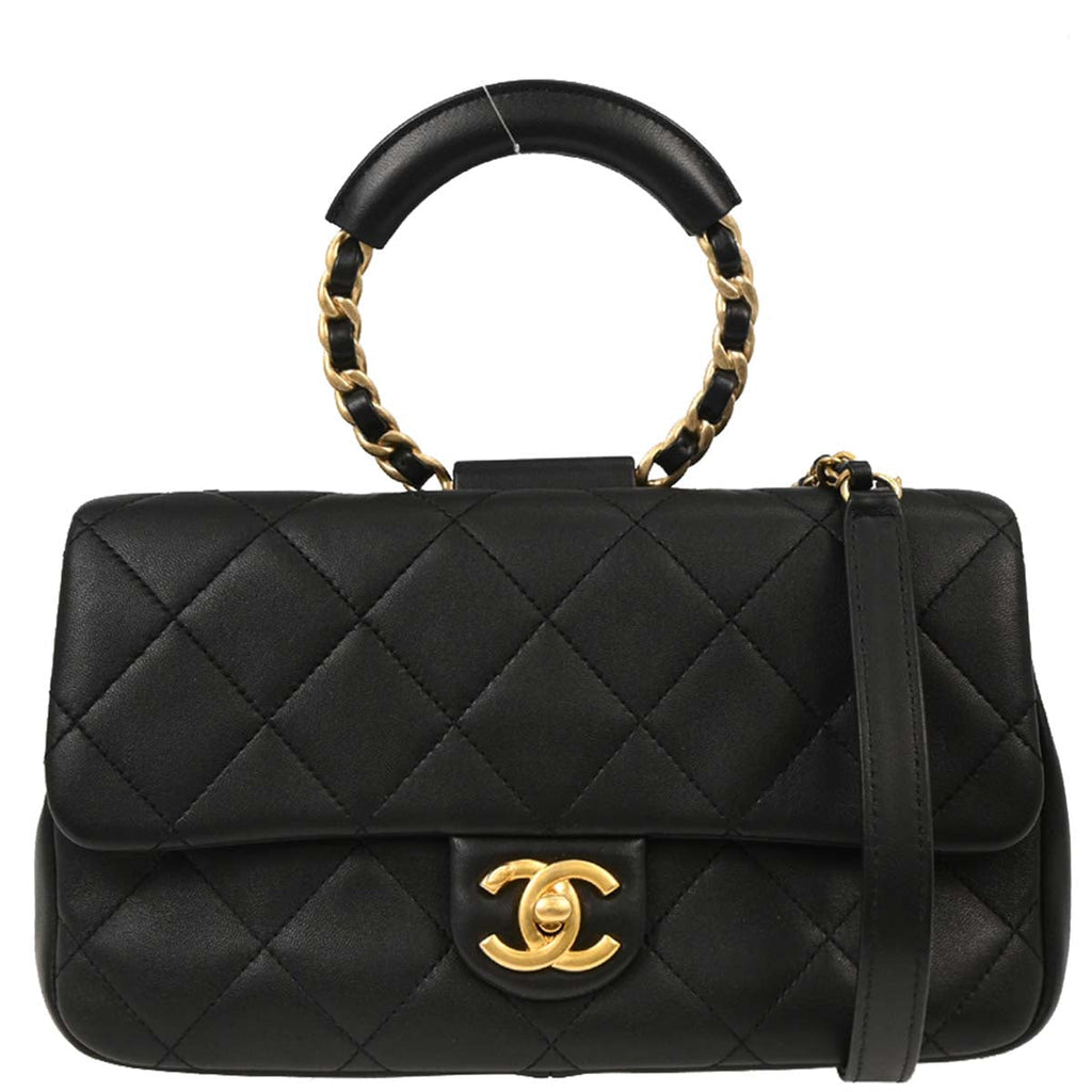 Chanel 2019 Black Lambskin Circular Handle 2way Shoulder Handbag