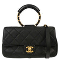 Chanel 2019 Black Lambskin Circular Handle 2way Shoulder Handbag