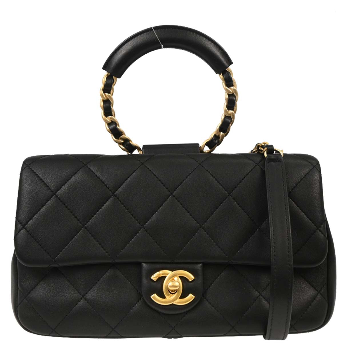 Chanel 2019 Black Lambskin Circular Handle 2way Shoulder Handbag