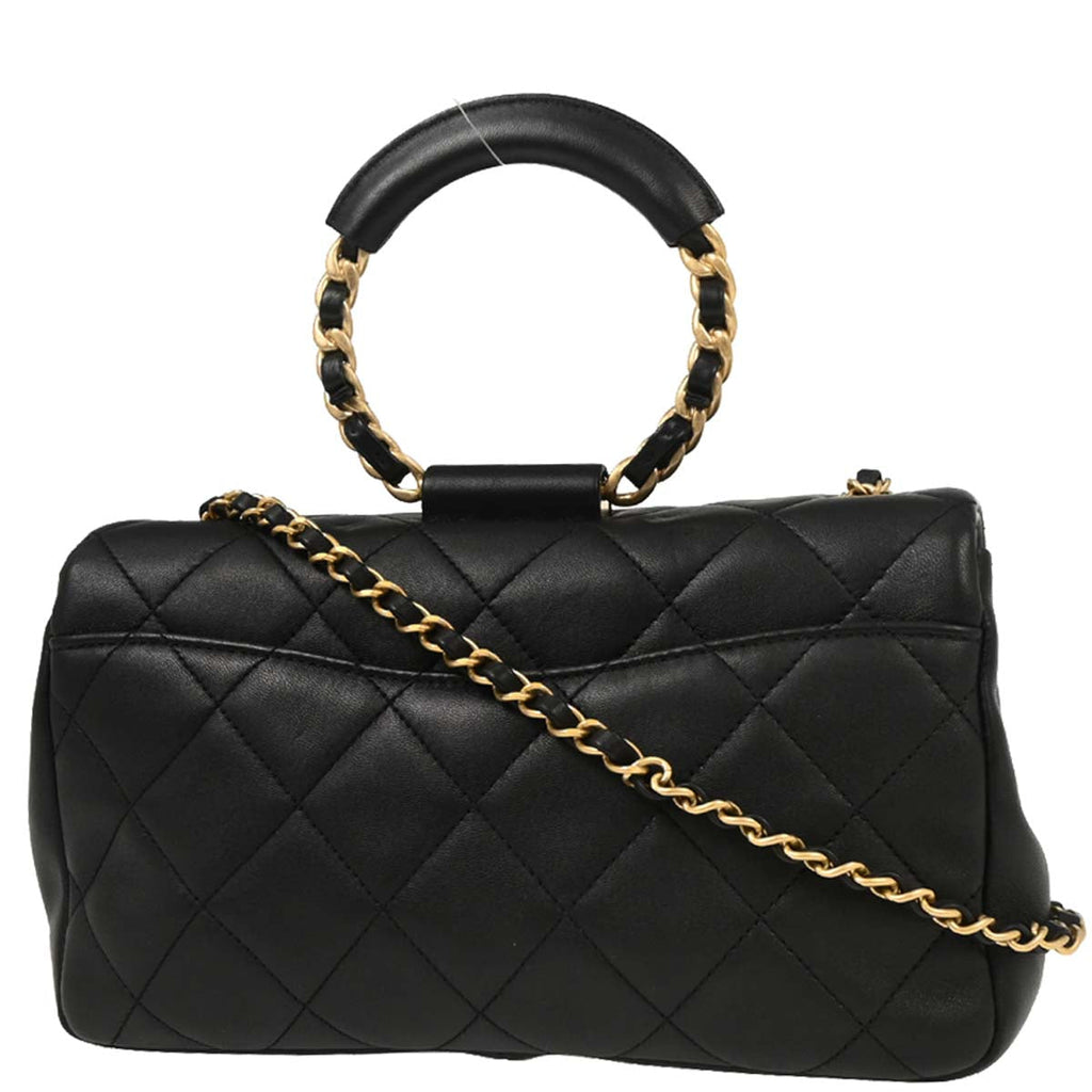Chanel 2019 Black Lambskin Circular Handle 2way Shoulder Handbag