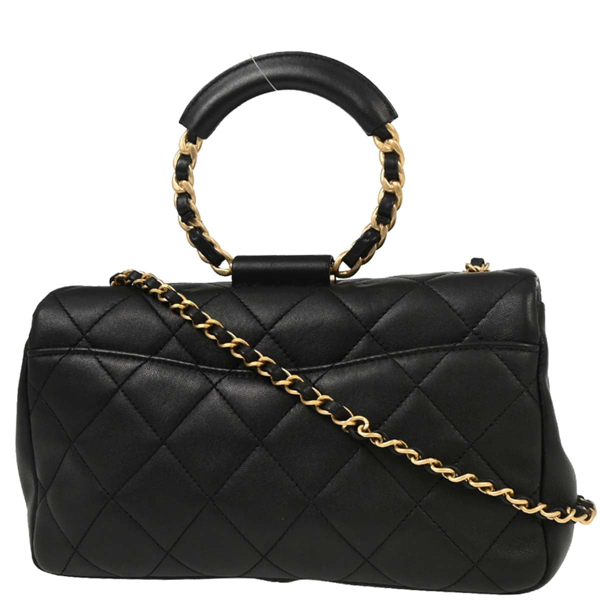 Chanel 2019 Black Lambskin Circular Handle 2way Shoulder Handbag