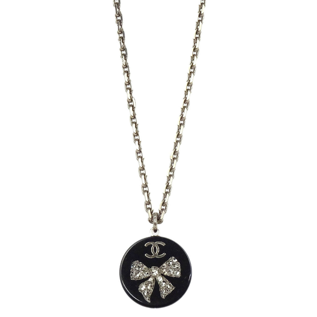 Chanel Silver Medallion Chain Pendant Necklace 10A
