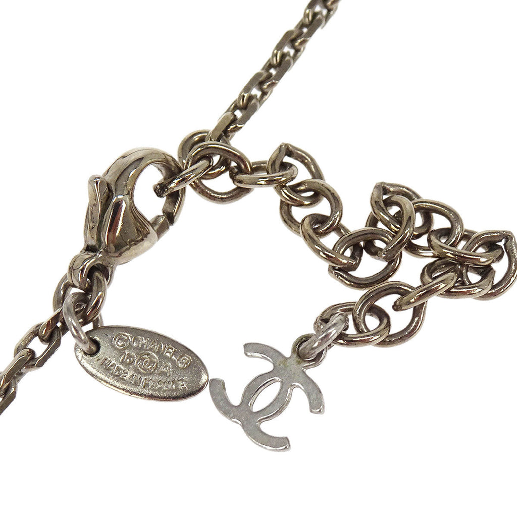 Chanel Silver Medallion Chain Pendant Necklace 10A