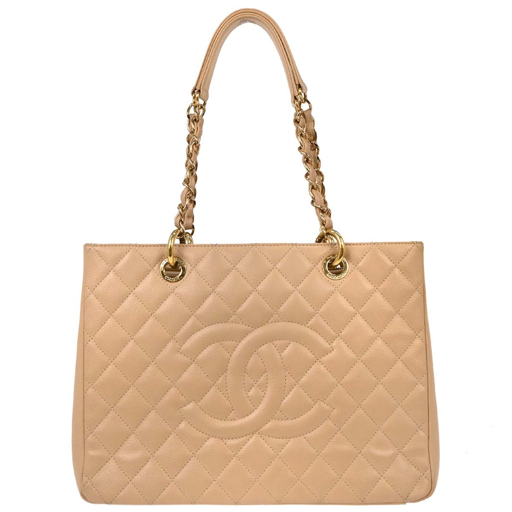 Chanel 2012-2013 Beige Caviar Grand Shopping Tote GST Chain Handbag
