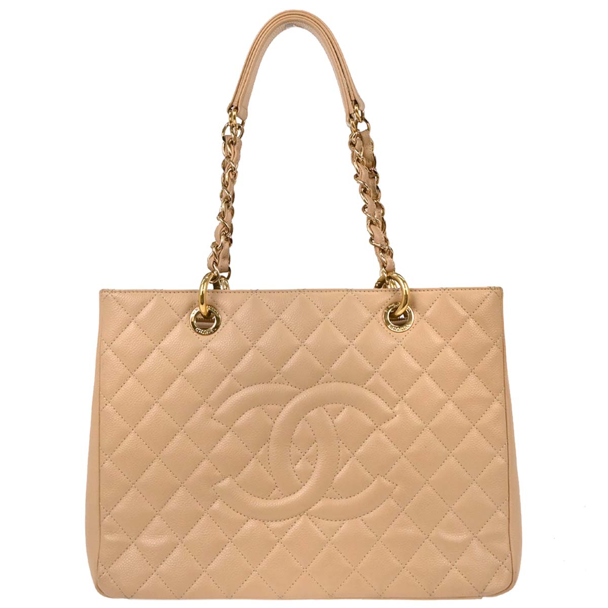 Chanel 2012-2013 Beige Caviar Grand Shopping Tote GST Chain Handbag