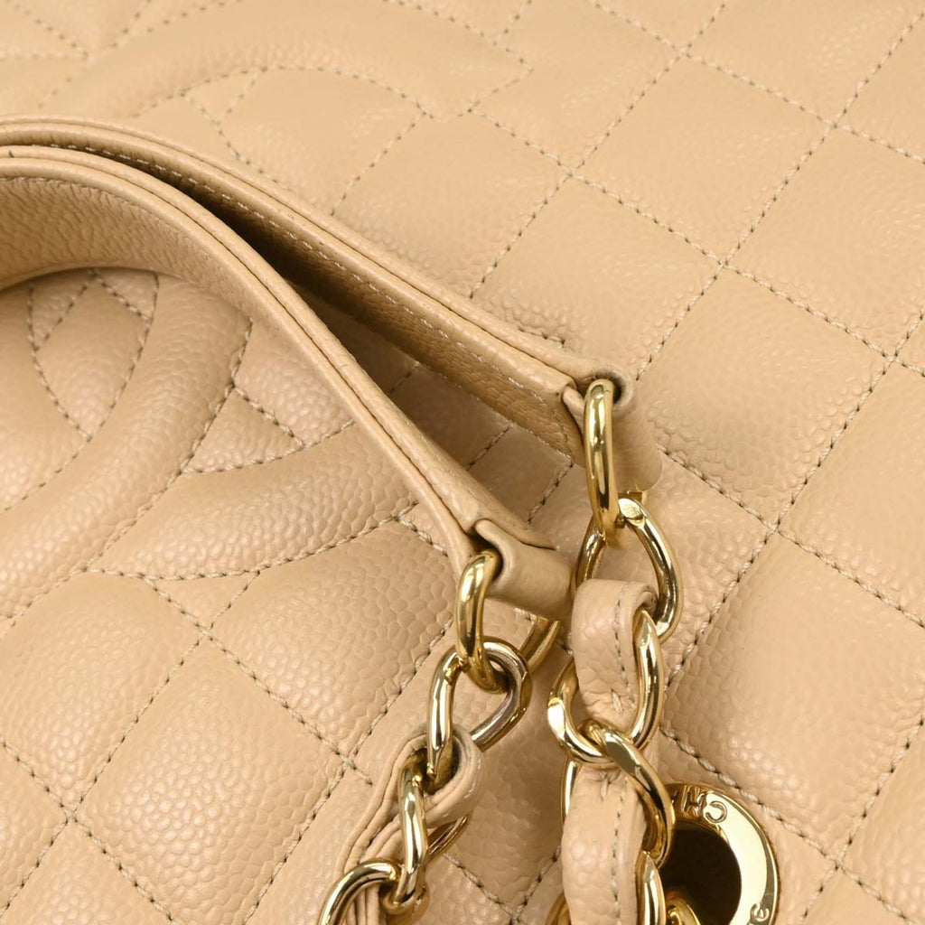 Chanel 2012-2013 Beige Caviar Grand Shopping Tote GST Chain Handbag