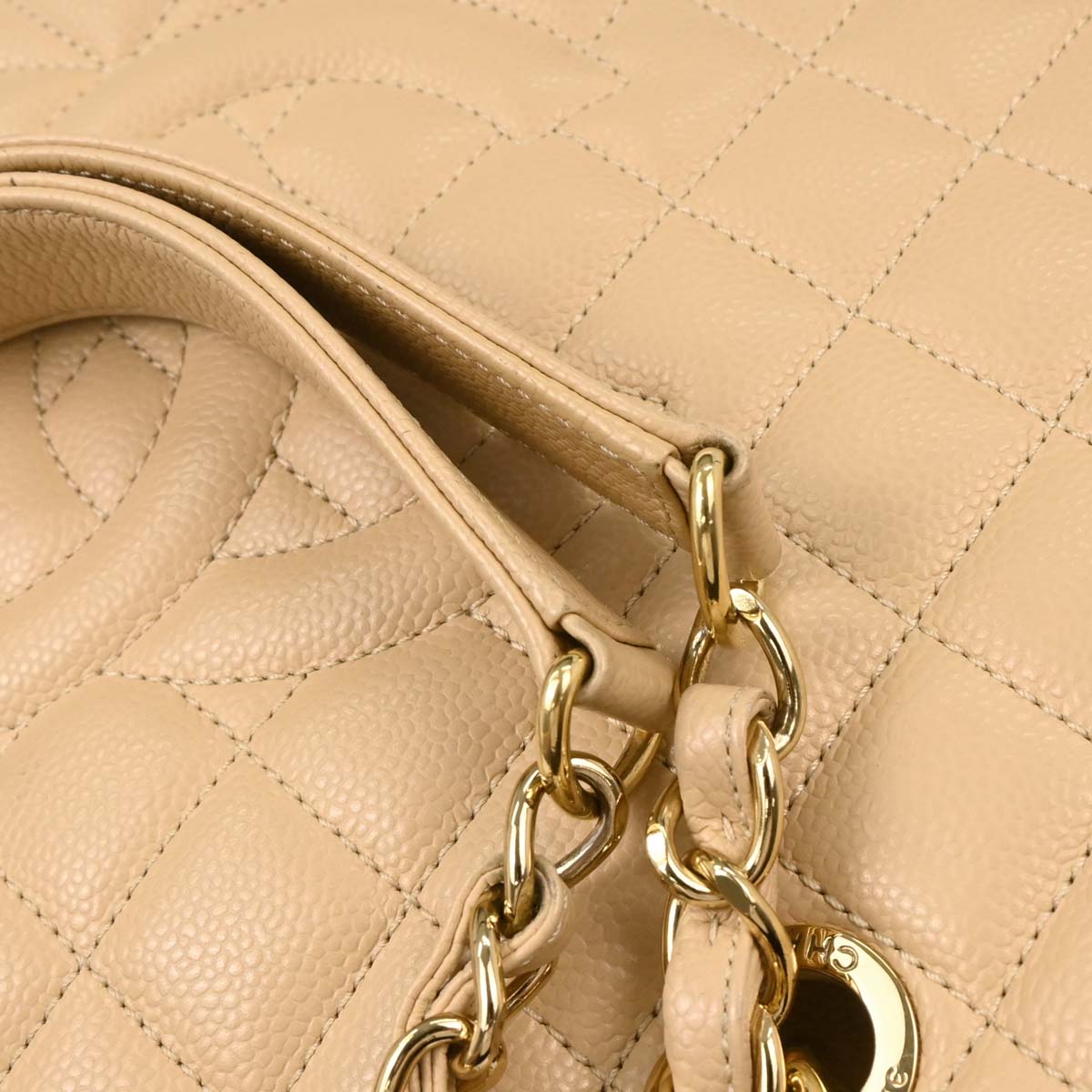 Chanel 2012-2013 Beige Caviar Grand Shopping Tote GST Chain Handbag