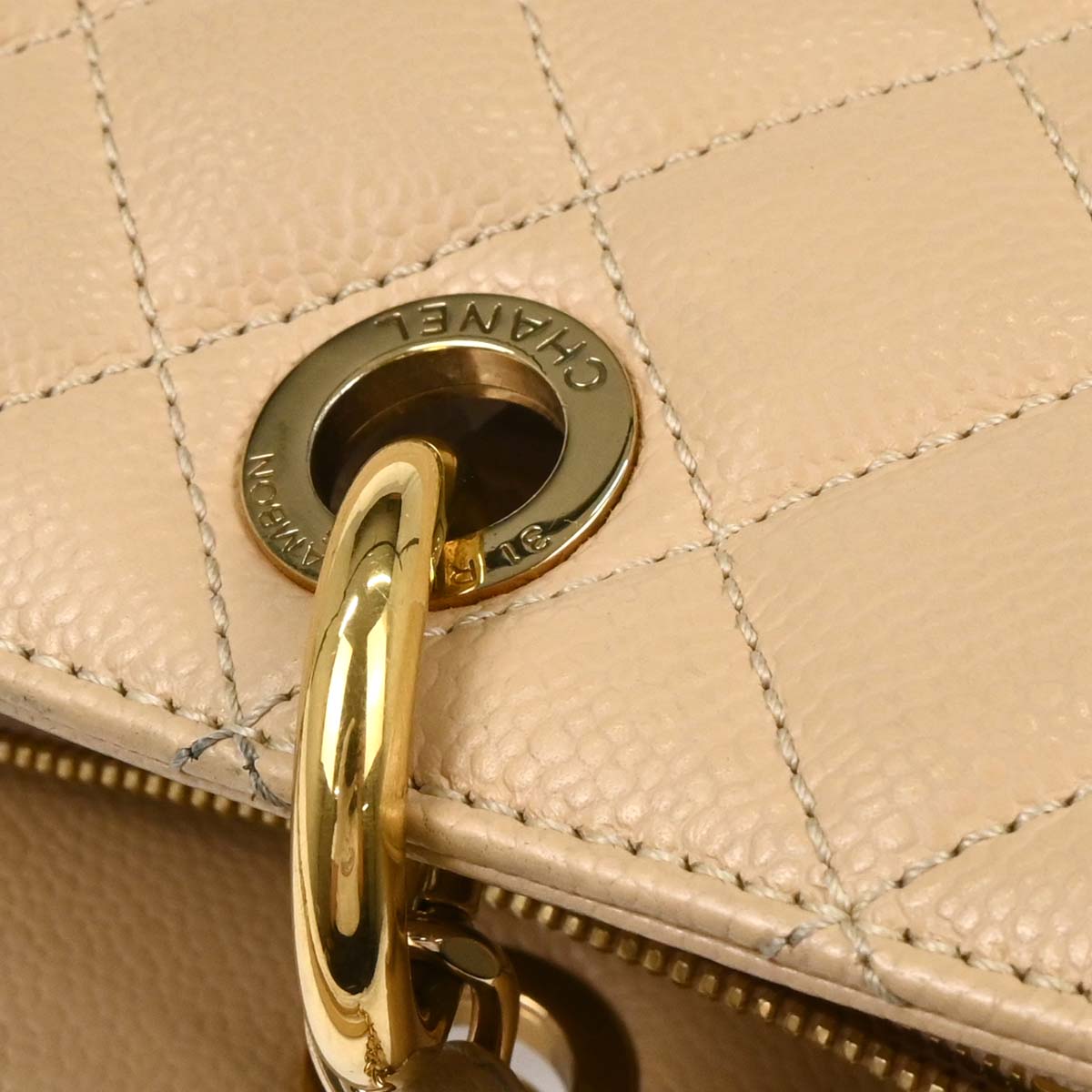 Chanel 2012-2013 Beige Caviar Grand Shopping Tote GST Chain Handbag