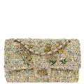 Chanel 2010-2011 White Tweed Garden Party Medium Classic Double Flap Shoulder Bag