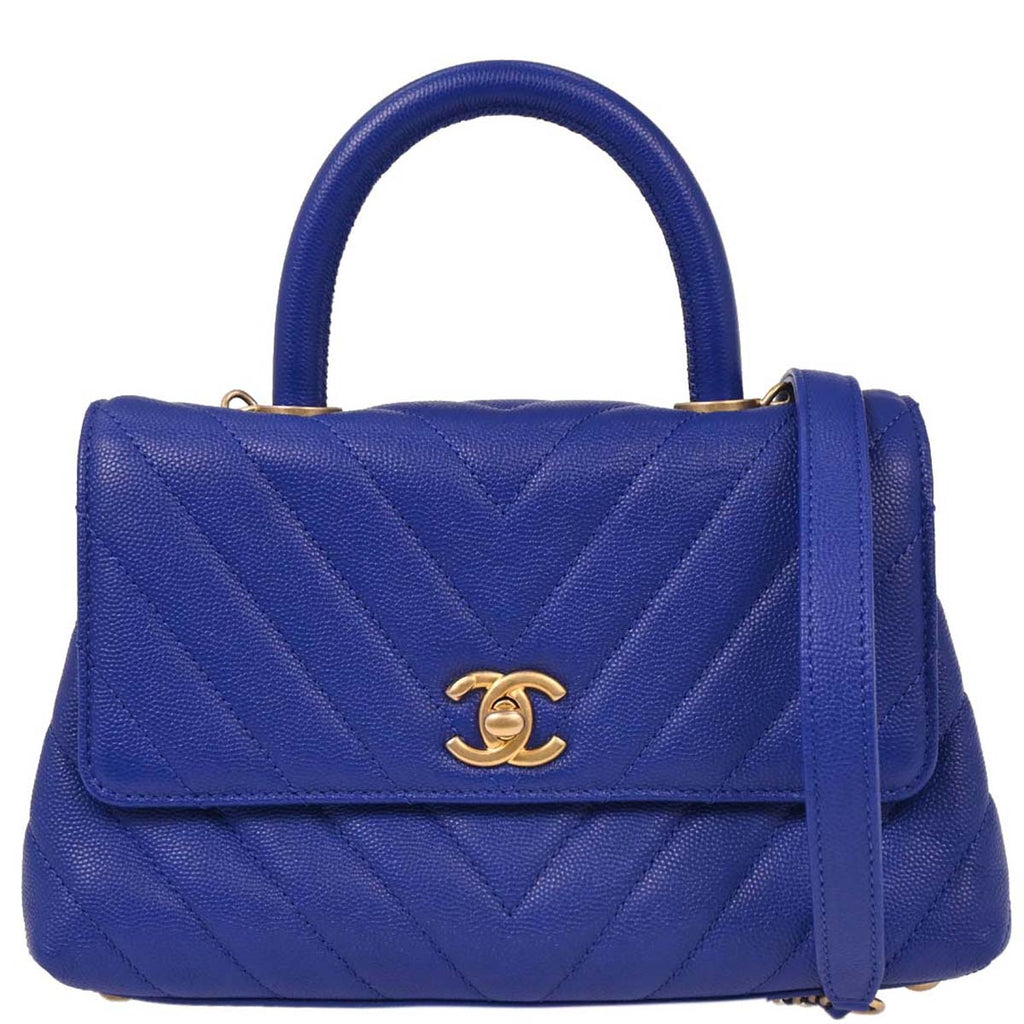 Chanel Blue Caviar Chevron Coco Handle XS 2way Shoulder Handbag