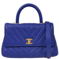 Chanel Blue Caviar Chevron Coco Handle XS 2way Shoulder Handbag