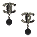 Chanel CC Earrings Clip-On Dangle Silver Rhinestone 10A